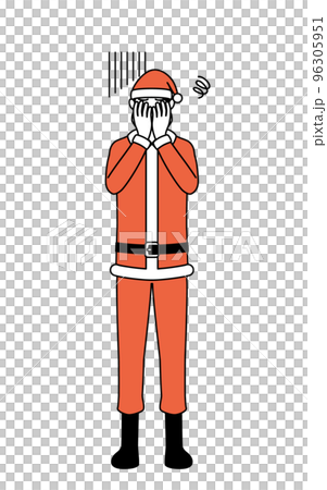 A man dressed as Santa Claus who is depressed and covers his face A man dressed as Santa Claus who is depressed and covers his face 96305951