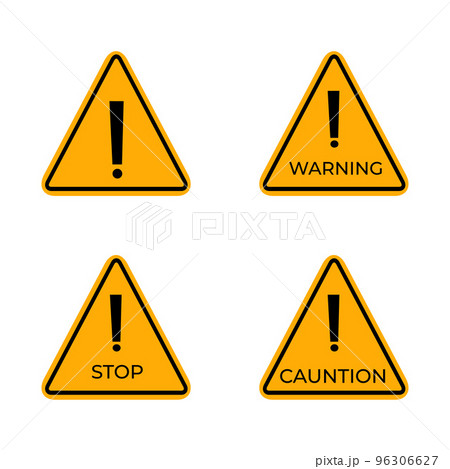 Triangular warning symbols with exclamation mark. Vector illustration 96306627