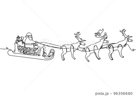Santa sleigh sketch icon for winter holidays greeting card. Santa Claus  flying on reindeer sleigh with gift bag and presents isolated symbol with  ribb Stock Vector Image & Art - Alamy