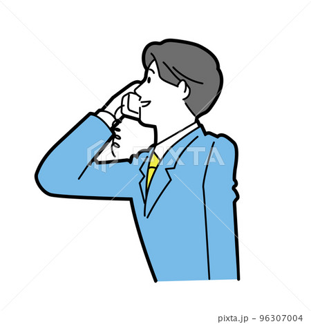 電話応対しているスーツ姿の男性　線あり 96307004