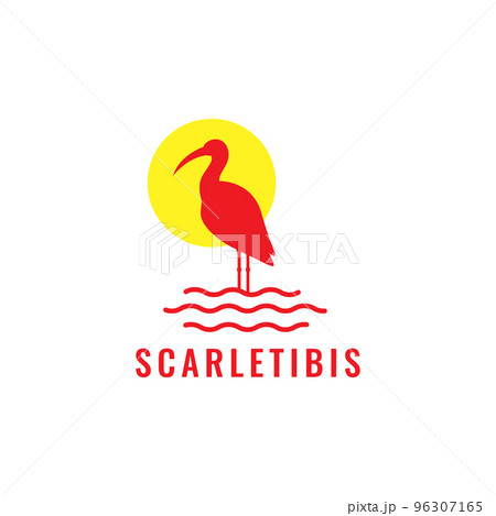 bird scralet ibis with sunset abstract mascot logo design vector 96307165