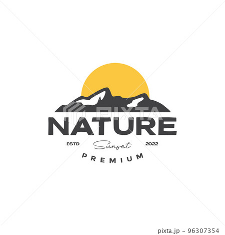 rock mountain with sunset vintage logo design vector rock mountain with sunset vintage logo design vector 96307354