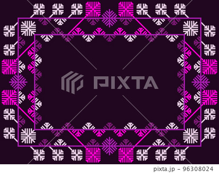 Winter frame with snowflakes in art line style. Christmas frame design for greeting card and invitation. Festive Christmas and New Year border in Scandinavian and Nordic style. Vector illustration 96308024