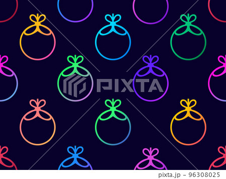 Christmas seamless pattern with gradient Christmas balls. Contour of a Christmas ball with a bow. Xmas design for greeting cards, posters and banners. Vector illustration 96308025