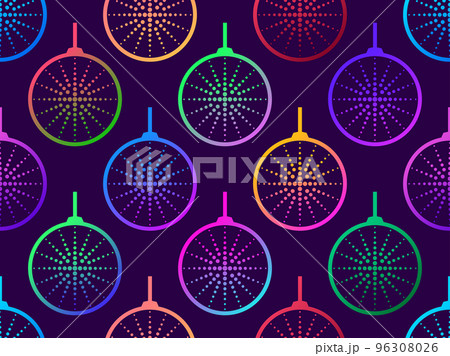 Gradient Christmas balls seamless pattern. Contour of a Christmas ball with a bow. Xmas design for greeting cards, posters and banners. Vector illustration Gradient Christmas balls seamless pattern. Contour of a Christmas ball with a bow. Xmas design for greeting cards, posters and banners. Vector illustration 96308026