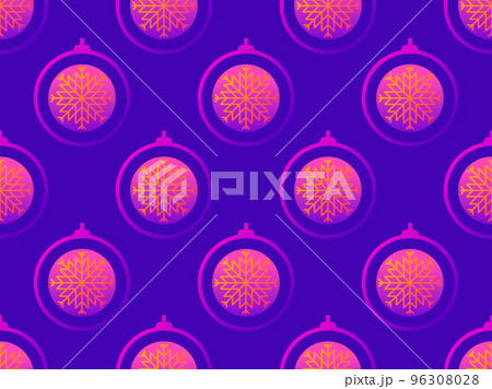 Gradient Christmas balls seamless pattern. Outline of a Christmas ball with a bow and a snowflake inside. Christmas design for greeting cards, posters and banners. Vector illustration 96308028