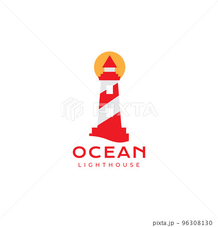 ocean lighthouse abstract with sunset logo design 96308130