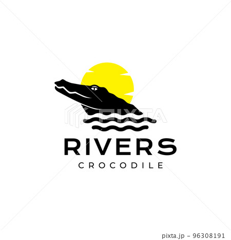 head crocodile river with sunset modern logo design 96308191