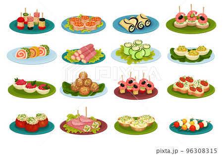 Set of festive snacks. Canape fresh snack and...のイラスト素材 [96308315] - PIXTA