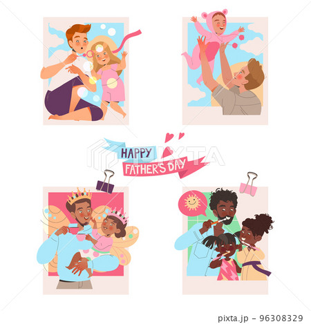 Father and Child Playing and Having Fun Together Enjoying Recreation Activity Vector Set 96308329