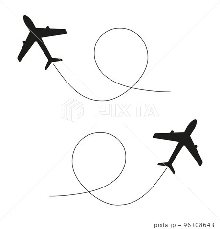 Airplane route in line path set. 96308643