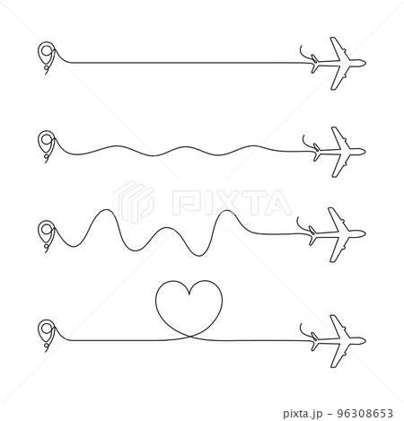Airplane continuous line drawing with map pin pointer set 96308653