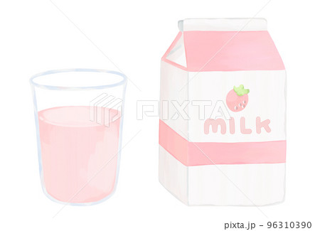 苺ミルク　コップと紙パック　手描き風 96310390