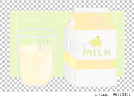 バナナミルク　コップと紙パック　手描き風 96310391