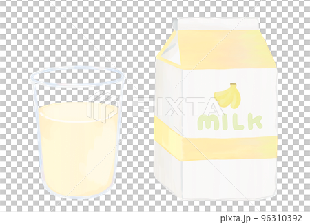 香蕉牛奶杯和紙包手繪風格 96310392