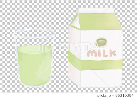 抹茶ミルク　コップと紙パック　手描き風 96310394