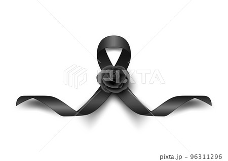 Vector Black Silk Ribbon with Black Rose. Design Template for Funeral Card, Banner, Invitation. Black Awareness Ribbon Isolated on White Background, Icon for Pray, Mourning Symbol Vector Black Silk Ribbon with Black Rose. Design Template for Funeral Card, Banner, Invitation. Black Awareness Ribbon Isolated on White Background, Icon for Pray, Mourning Symbol 96311296