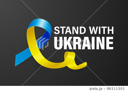 Stand with Ukraine. Anti War Call with the Smbol of Peace with Blue and Yellow Silk Ribbon. Ukranian Flag Colors. Struggle, Protest, Support Ukraine, Slogan. Vector Illustration Stand with Ukraine. Anti War Call with the Smbol of Peace with Blue and Yellow Silk Ribbon. Ukranian Flag Colors. Struggle, Protest, Support Ukraine, Slogan. Vector Illustration 96311301