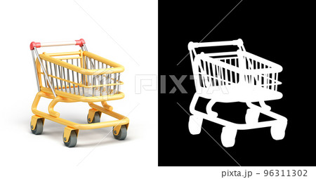 empty toon yellow shopping cart 3d render on white with alpha empty toon yellow shopping cart 3d render on white with alpha 96311302