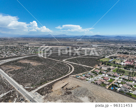 Aerial view of Rancho Cucamonga, located south of the foothills of the San Gabriel Mountains and Angeles National Forest 96311453