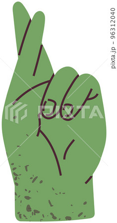 Green human hand showing gesture of good luck. Fingers crossed as sign of hope for success Green human hand showing gesture of good luck. Fingers crossed as sign of hope for success 96312040