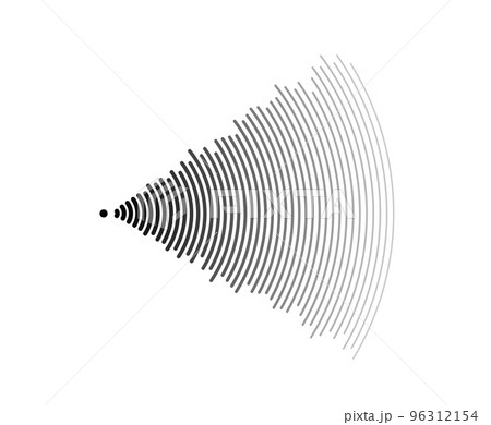 Sound wave signal. Radio or music audio concept. Epicentre or radar icon. Radial signal or vibration elements. Impulse curve lines. Concentric ripple semi circle.  96312154