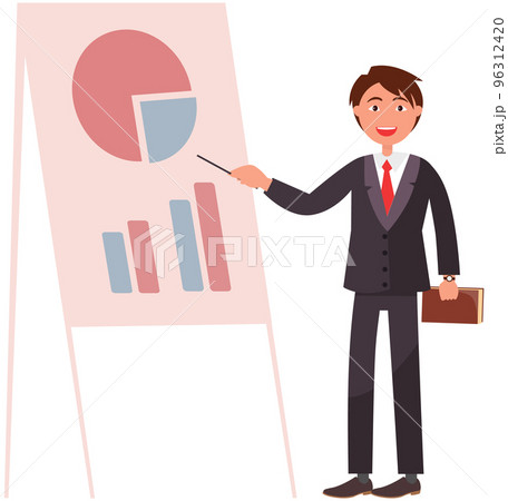Manager makes a presentation of a statistical report. Analysis and planning business concept 96312420