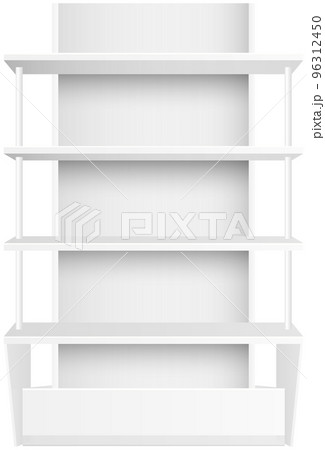 White empty supermarket retail store shelves isolated on white background vector illustration 96312450