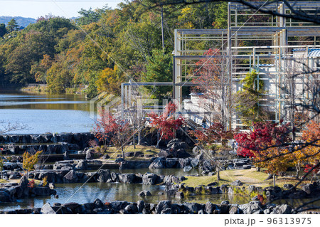 けいはんな記念公園 水景園 建物のフレームと水面&紅葉 けいはんな記念公園 水景園 建物のフレームと水面&紅葉 96313975