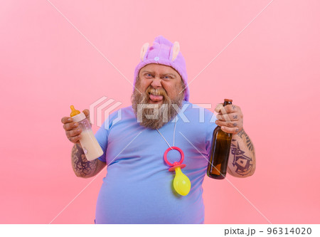 Fat man acts like a baby but drinks beer 96314020