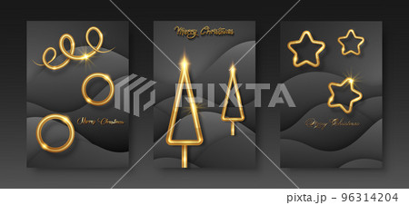 set cards Merry Christmas gold texture, golden luxury elements, black paper cut background for calendar and greetings card or Christmas themed winter holiday invitations with geometric decorations set cards Merry Christmas gold texture, golden luxury elements, black paper cut background for calendar and greetings card or Christmas themed winter holiday invitations with geometric decorations 96314204