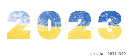 Lettering 2023 as blue-yellow abstract background on a white background Lettering 2023 as blue-yellow abstract background on a white background 96314360