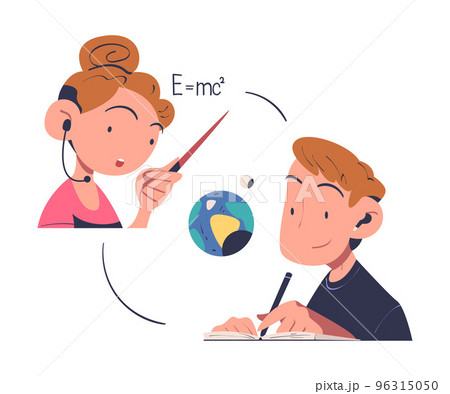 Online Education and E-learning with Woman Professor and Man Student Having Lesson on Web Platform Vector Illustration 96315050