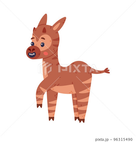 Cute baby okapi, side view. Funny wild African animal character cartoon vector illustration 96315490