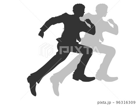 高くジャンプしながら走っている男性のシルエットと影 高くジャンプしながら走っている男性のシルエットと影 96316309
