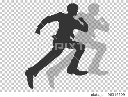高くジャンプしながら走っている男性のシルエットと影 高くジャンプしながら走っている男性のシルエットと影 96316309
