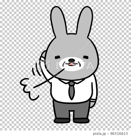 やれやれと頭を掻く会社で働くうさぎ 96316623