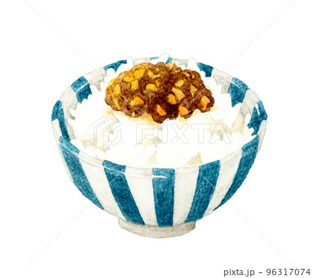 食べるラー油をのせた卵かけご飯　和食の手描き水彩イラスト素材 96317074