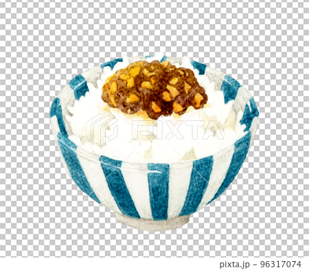 Egg-cooked rice topped with edible chili oil Japanese hand-painted watercolor illustration material 96317074