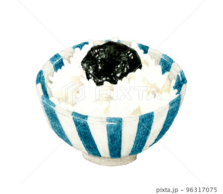 海苔の佃煮をのせた卵かけご飯　和食の手描き水彩イラスト素材 96317075