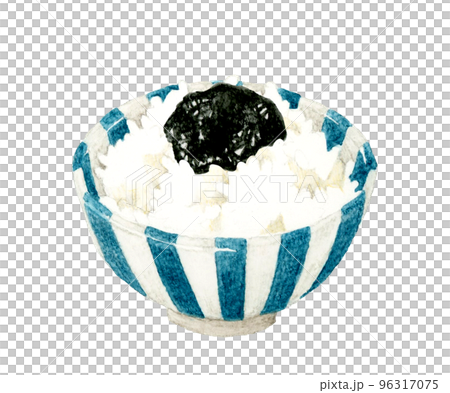海苔の佃煮をのせた卵かけご飯　和食の手描き水彩イラスト素材 96317075