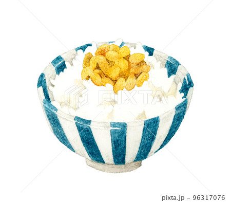 納豆ご飯　和食の手描き水彩イラスト素材 96317076