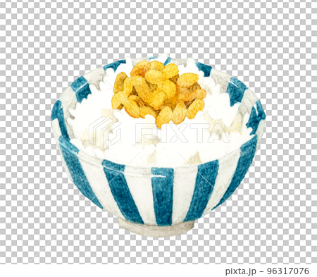 納豆ご飯　和食の手描き水彩イラスト素材 96317076