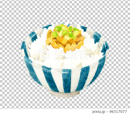 Natto rice with small green onions Japanese hand-painted watercolor illustration material Natto rice with small green onions Japanese hand-painted watercolor illustration material 96317077