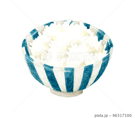 お茶碗に盛ったご飯 和食の手描き水彩イラスト素材 お茶碗に盛ったご飯 和食の手描き水彩イラスト素材 96317100