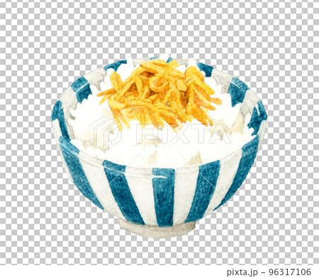 Rice topped with mushrooms Japanese hand-painted watercolor illustration material 96317106