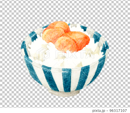Rice topped with cod roe Japanese hand-painted watercolor illustration material 96317107