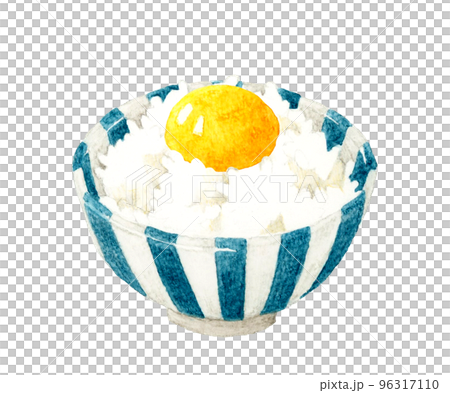 卵黄の卵かけご飯　和食の手描き水彩イラスト素材 96317110