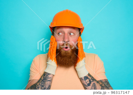 Incompetent worker is unsure and worried about his work Incompetent worker is unsure and worried about his work 96317147
