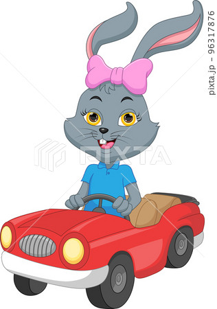 cartoon cute rabbit driving a car 96317876